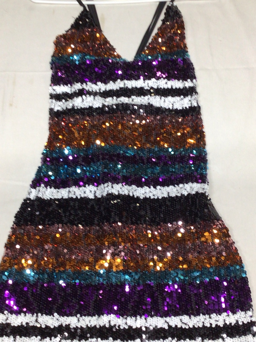 Sequin Striped Mini Dress in Black, Purple, Teal & Gold